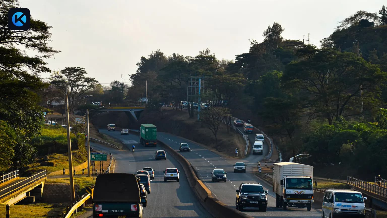 Kenyan commercial vehicles on a highway where speed governor requirements apply