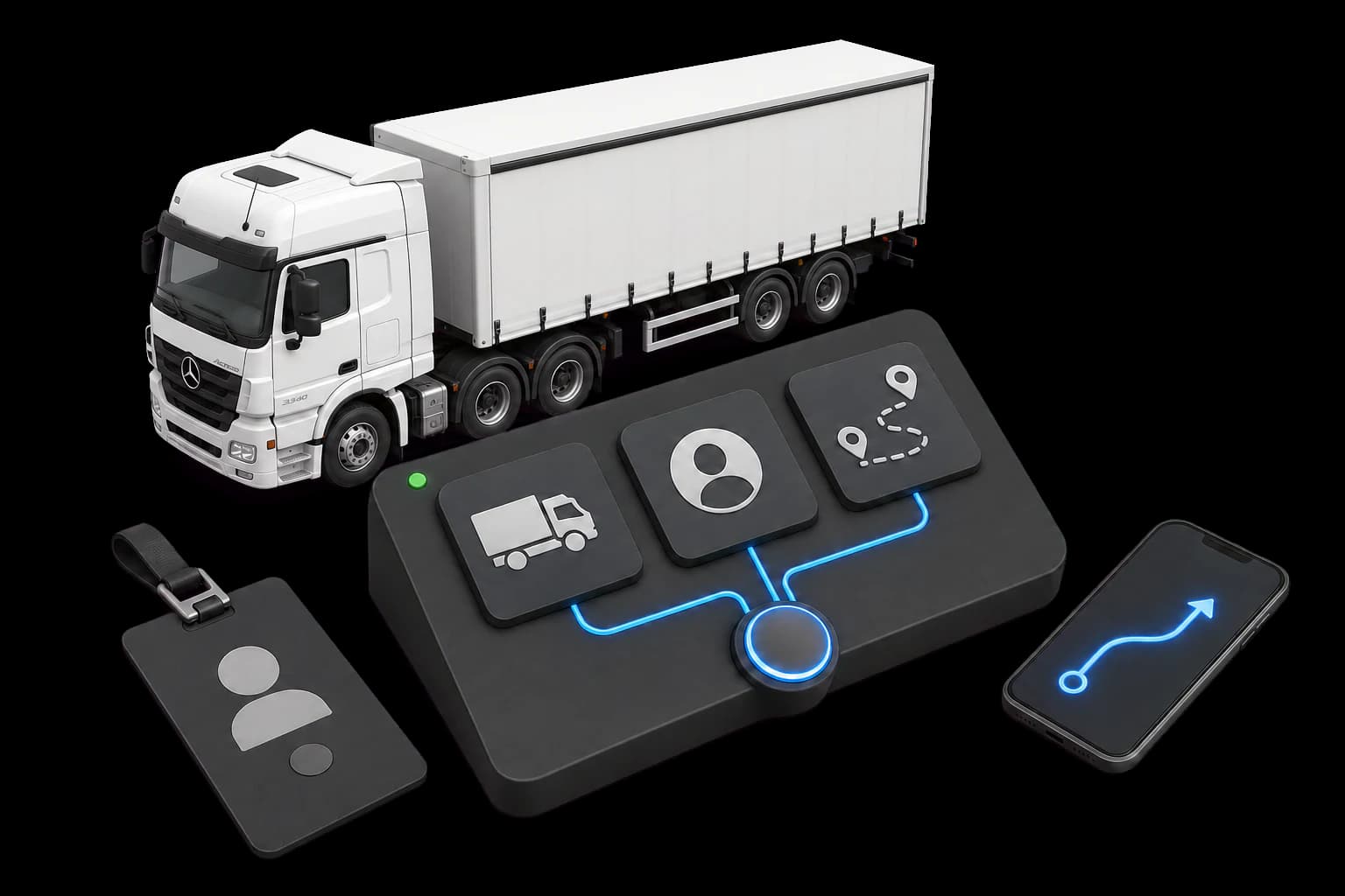 Kora 3D operational workflow illustration: Set up vehicles, drivers, and dispatch without extra handoffs.